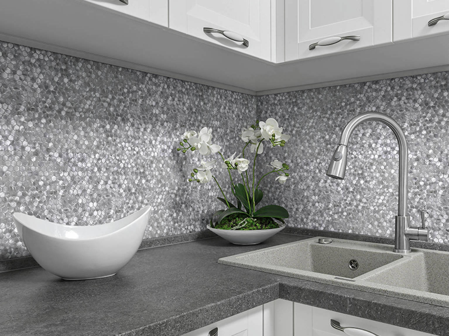 Medium Hexagon Silver Aluminum Mosaic  | Mohawk Tile and Marble