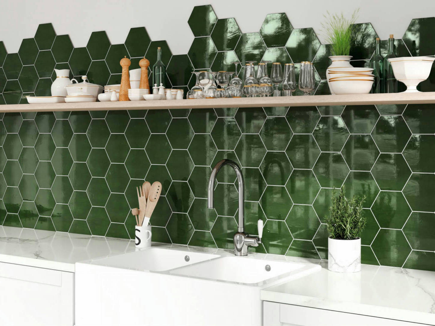 Ronda 5.5X6.3” Green Hexagon | Mohawk Tile and Marble