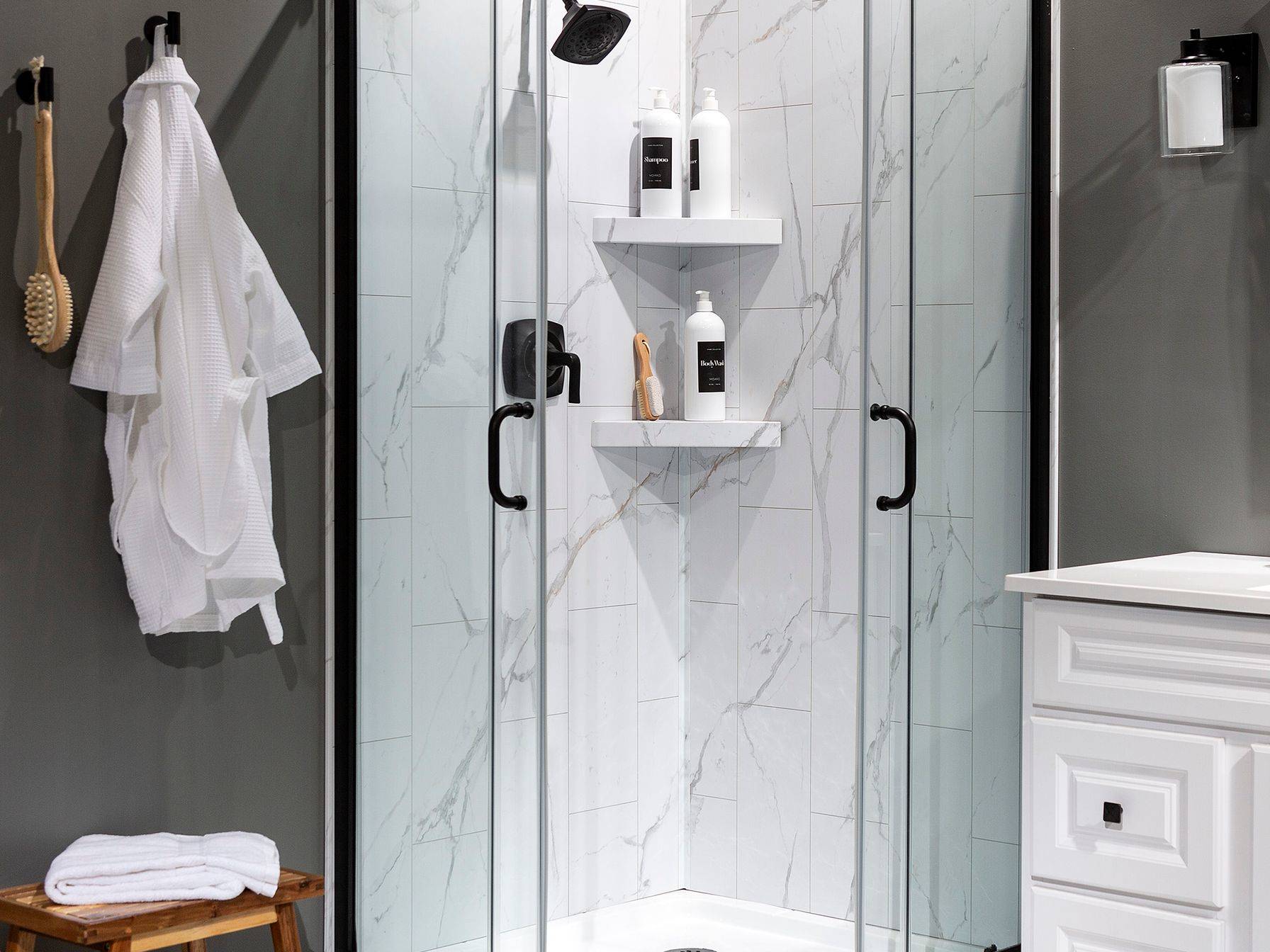 Carrara Marble Shower Wall Kit 36x36x78 | Mohawk Tile and Marble