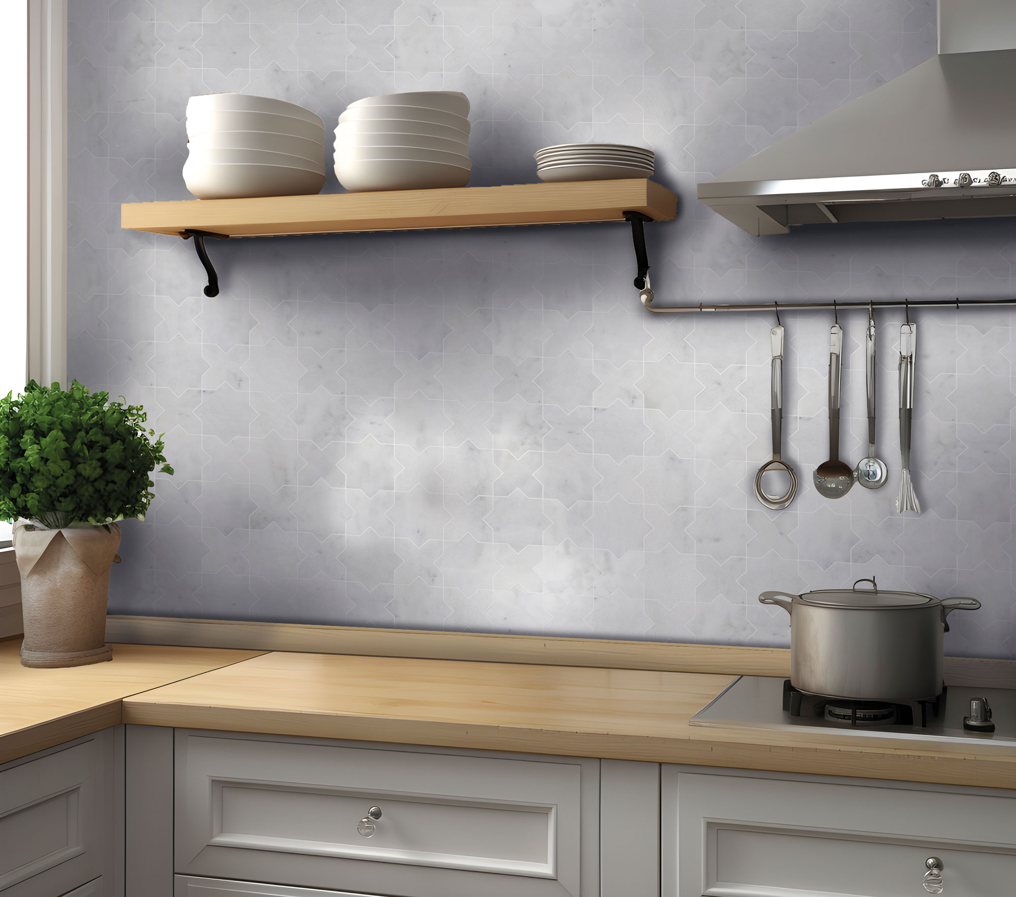 3"x3" Cross & Star White Grey Marble | Mohawk Tile and Marble