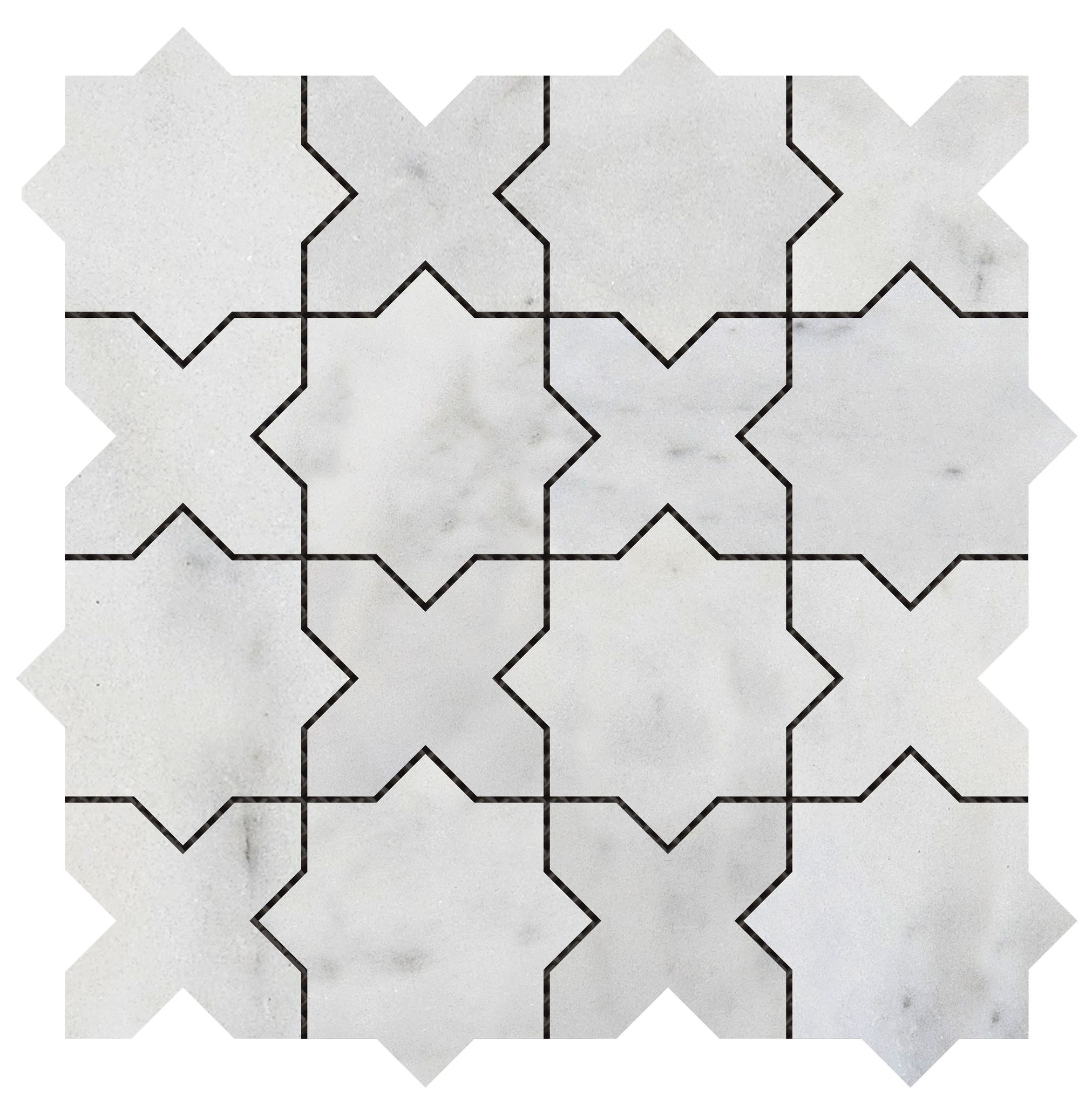 3"x3" Cross & Star White Grey Marble | Mohawk Tile and Marble