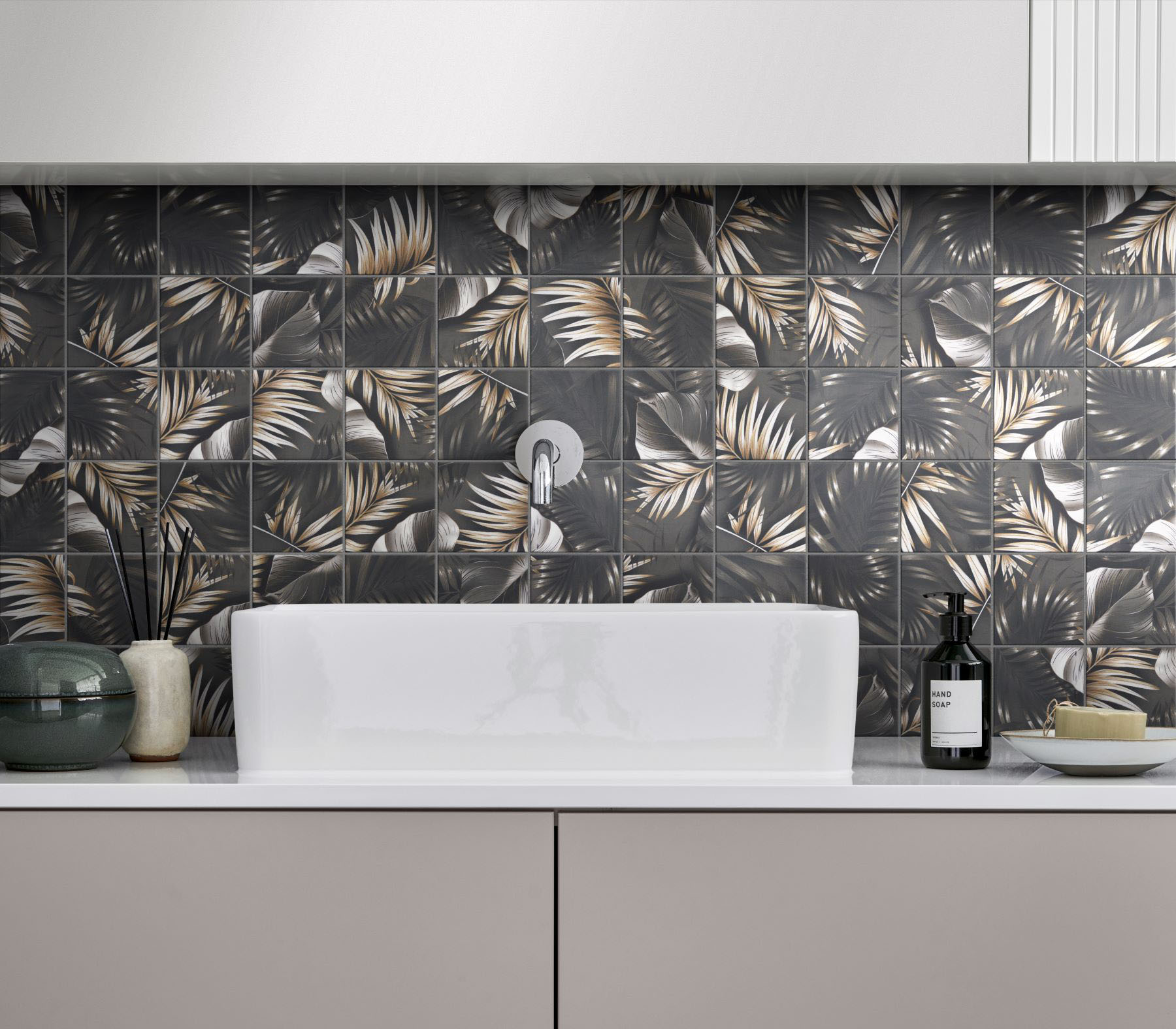 4"x4" Floral Palm Brown Beige Mosaic | Mohawk Tile and Marble