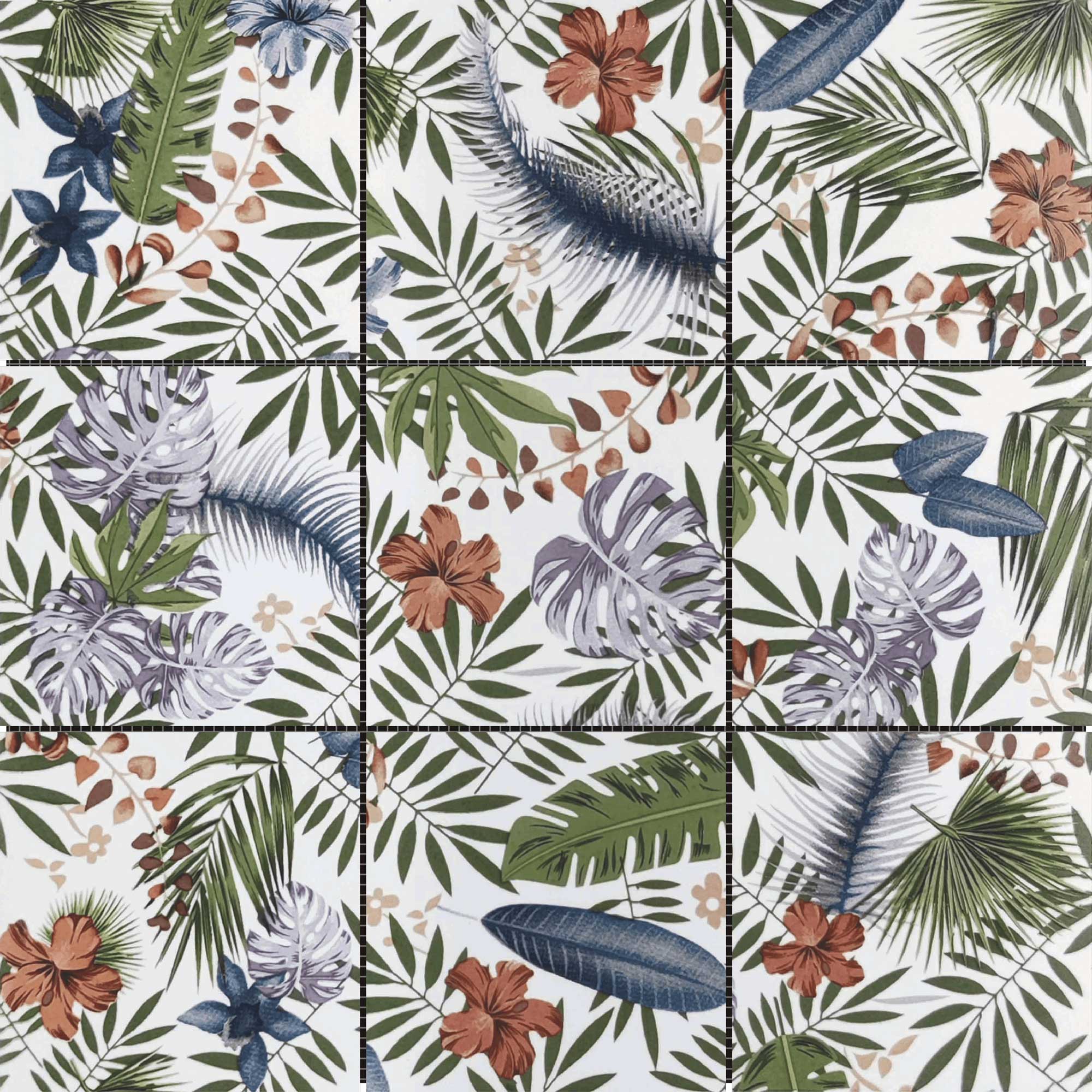 4"x4" Floral Palm Multicolor Mosaic | Mohawk Tile and Marble