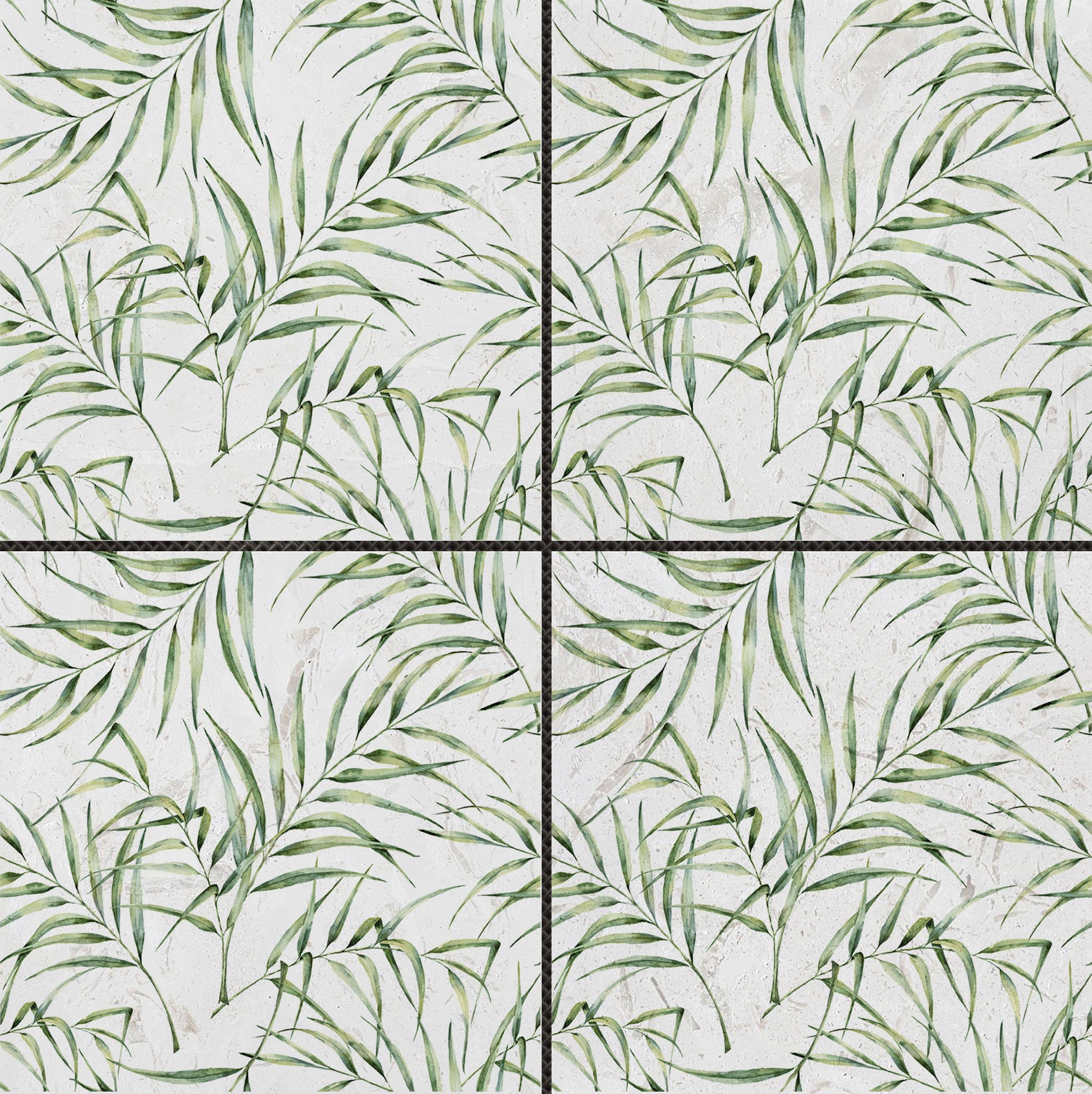 6"x6" Green Palm Leaf Printed Beige Marble | Mohawk Tile and Marble
