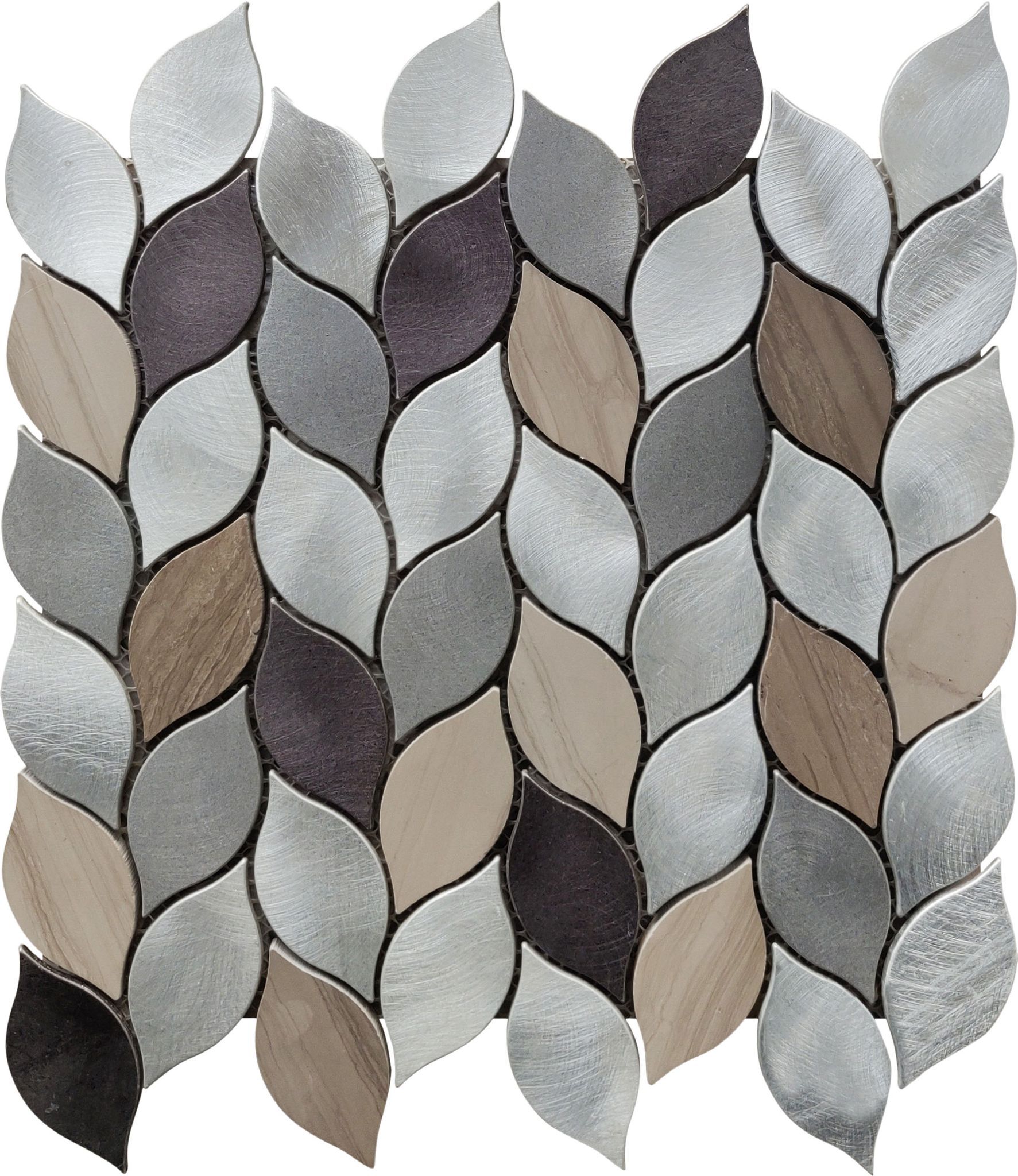 Aluminum & Marble Leaves 19 Grey Brown Mosaic 11"x12" | Mohawk Tile and Marble