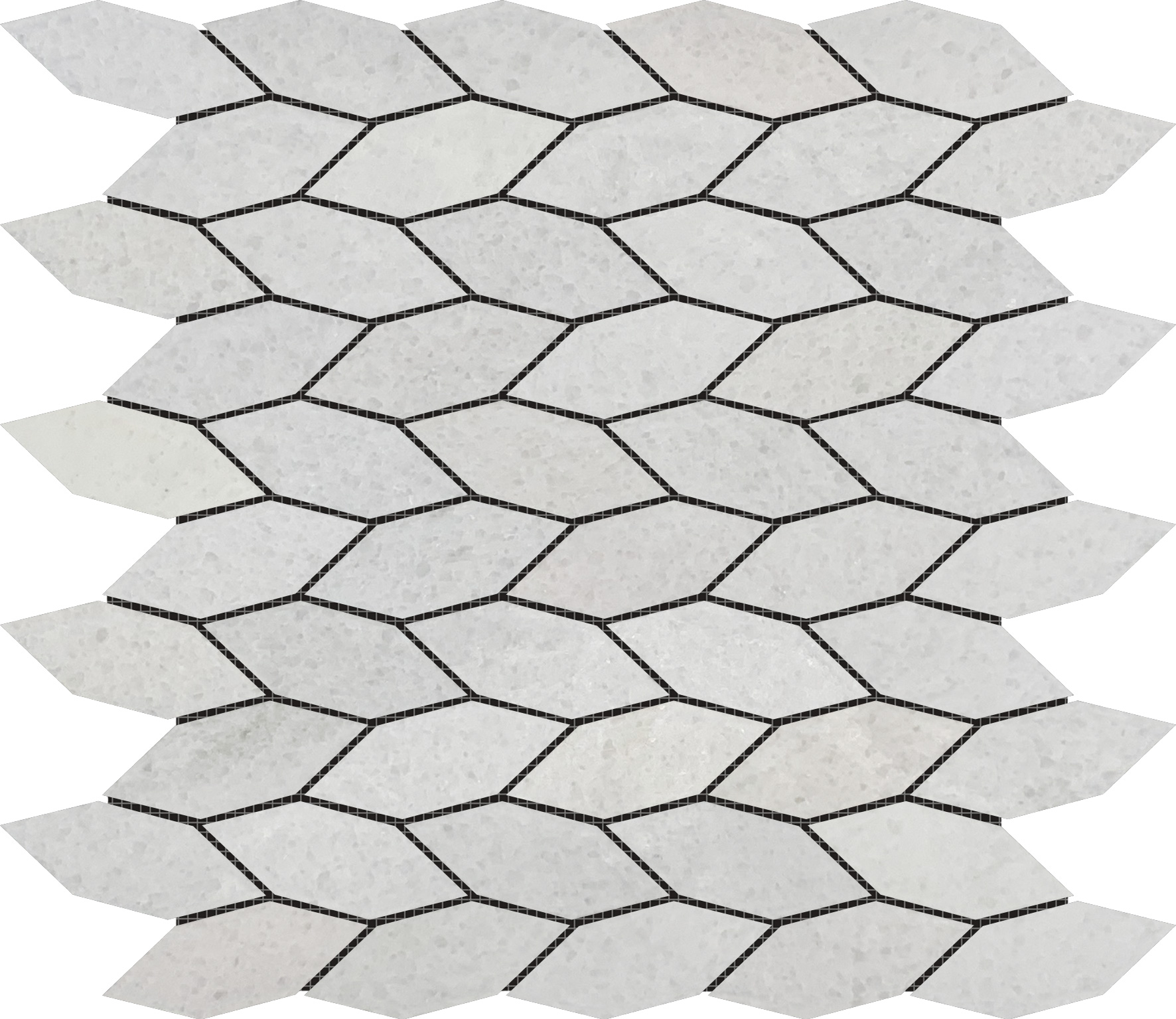 Elongated Hexagon White Grey "Leaves" Mosaic | Mohawk Tile and Marble