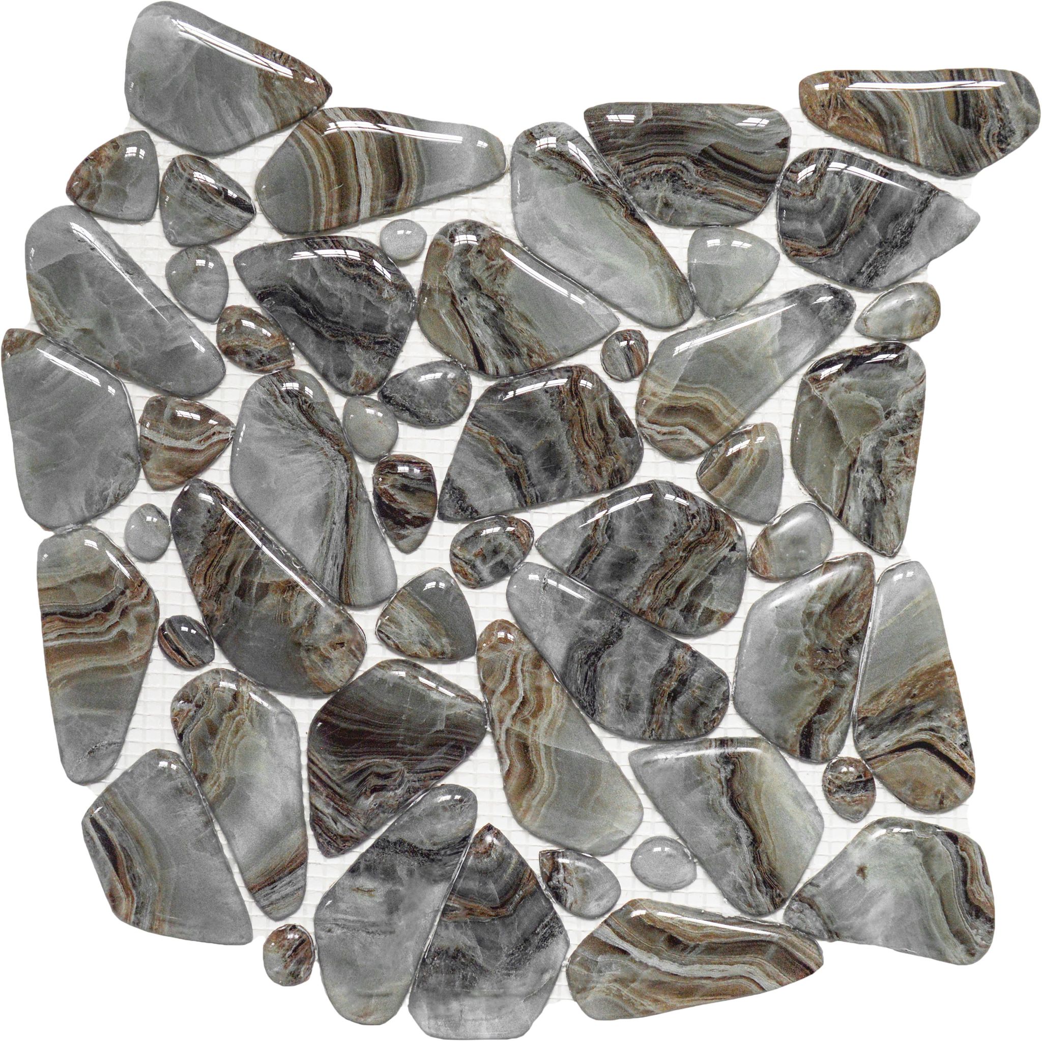Glass Pebble Grey Beige Mix Marble Pattern Mix Mosaic | Mohawk Tile and Marble