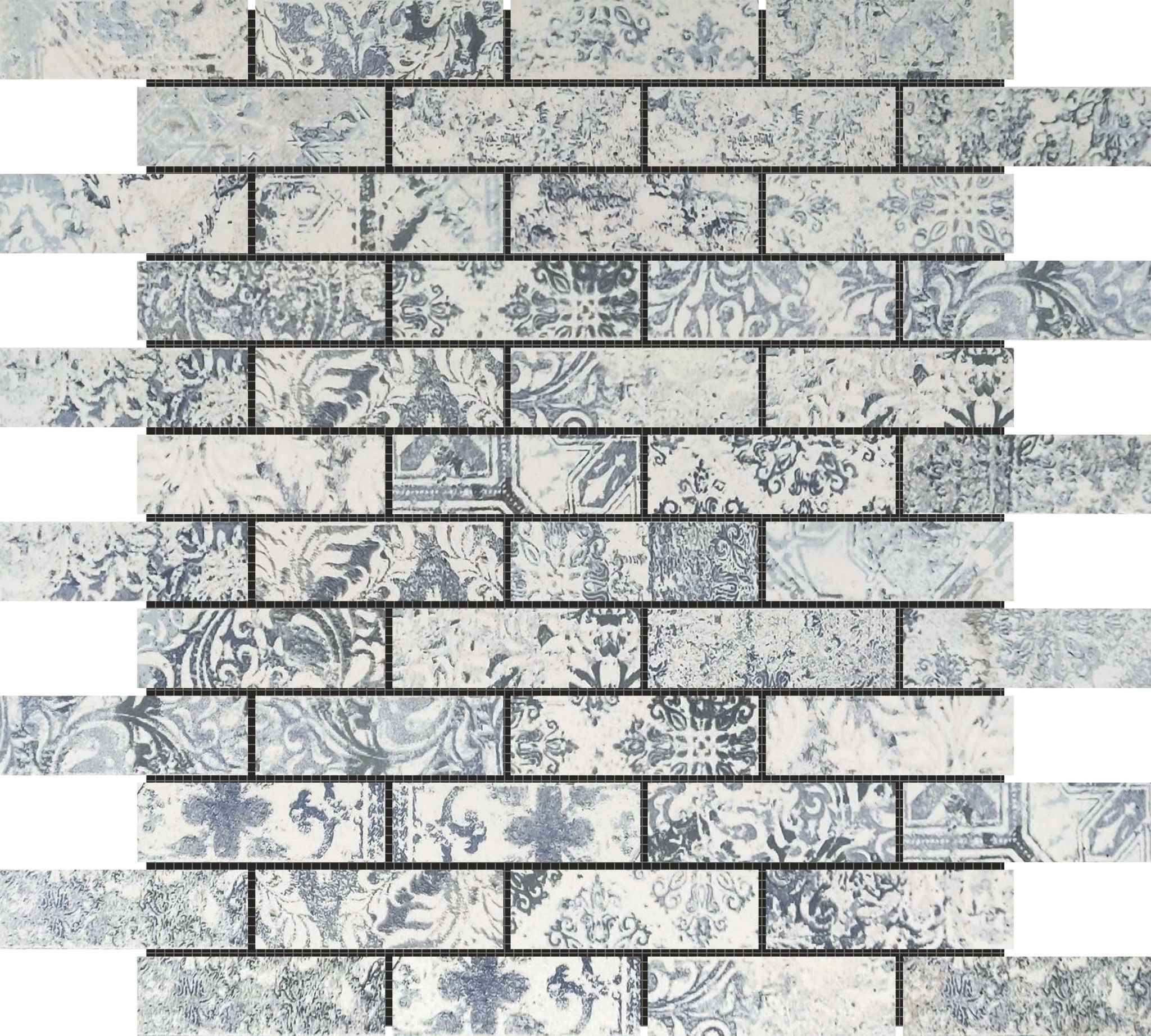 Grey Mix Pattern Deco Brick Matte Glazed Porcelain 1"x3" Mosaic | Mohawk Tile and Marble