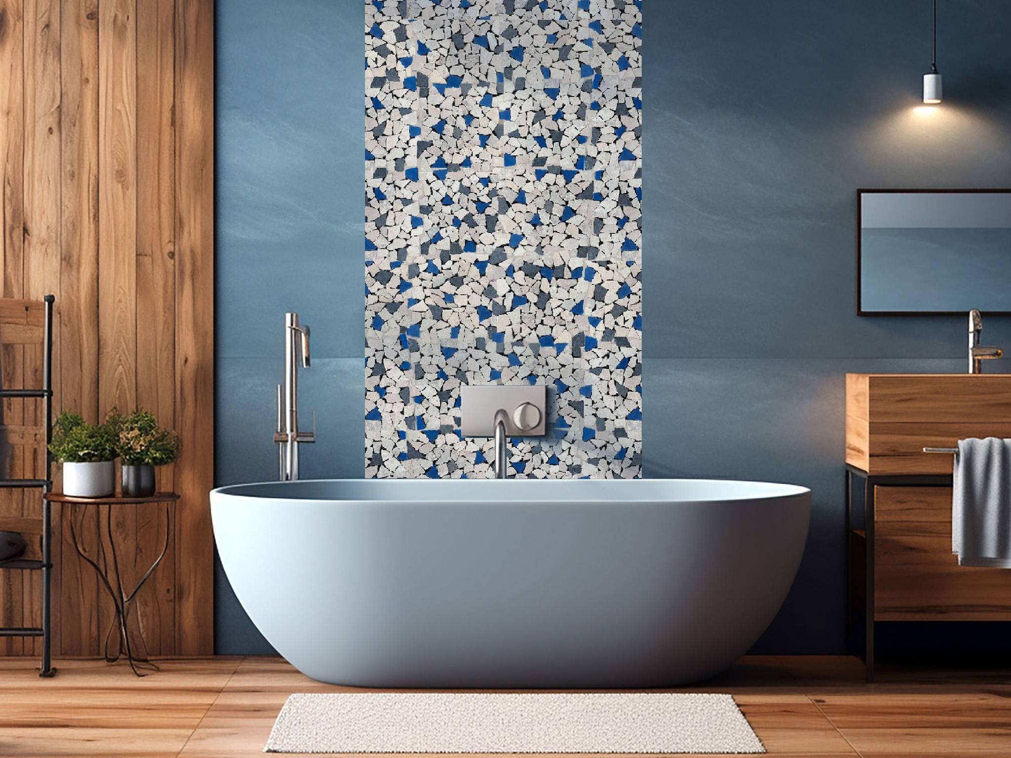 Mini Opus Beige Grey Marble Mix & Blue Glass | Mohawk Tile and Marble