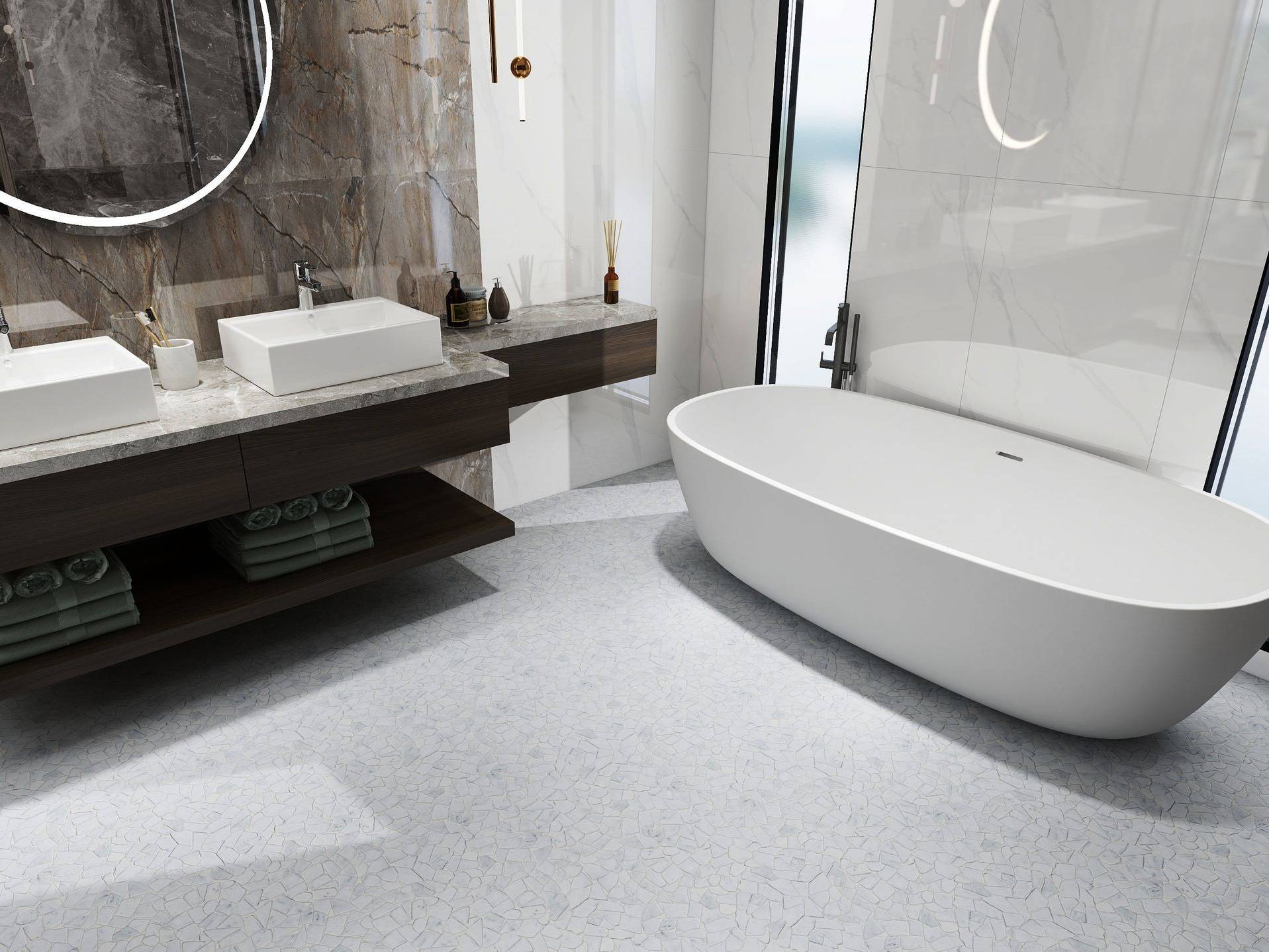 Mini Opus Matte White Grey Marble Stone Interlocking | Mohawk Tile and Marble