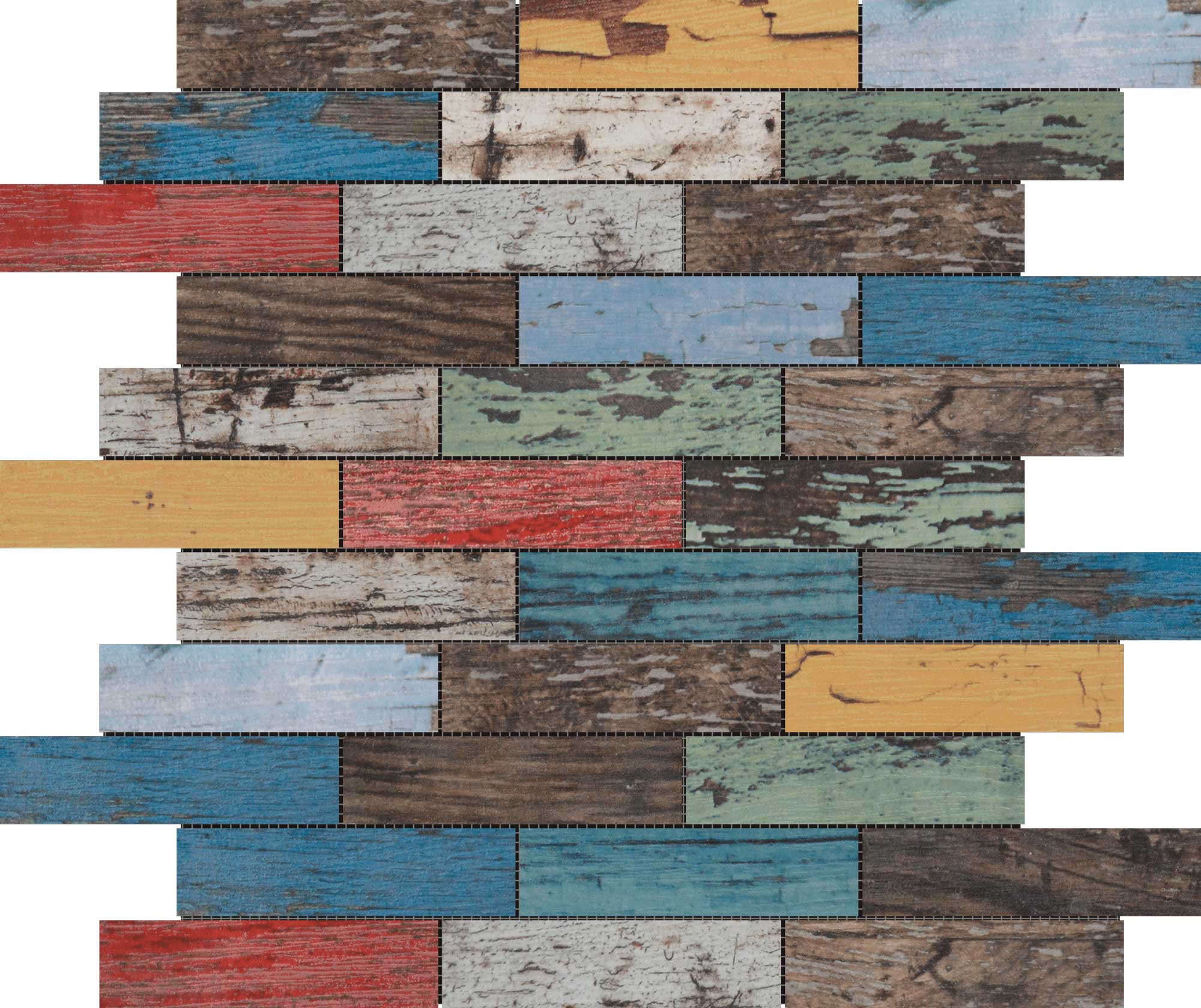 Multicolor Wood 1.1"x4" Glazed Ceramic Mosaic | Mohawk Tile and Marble