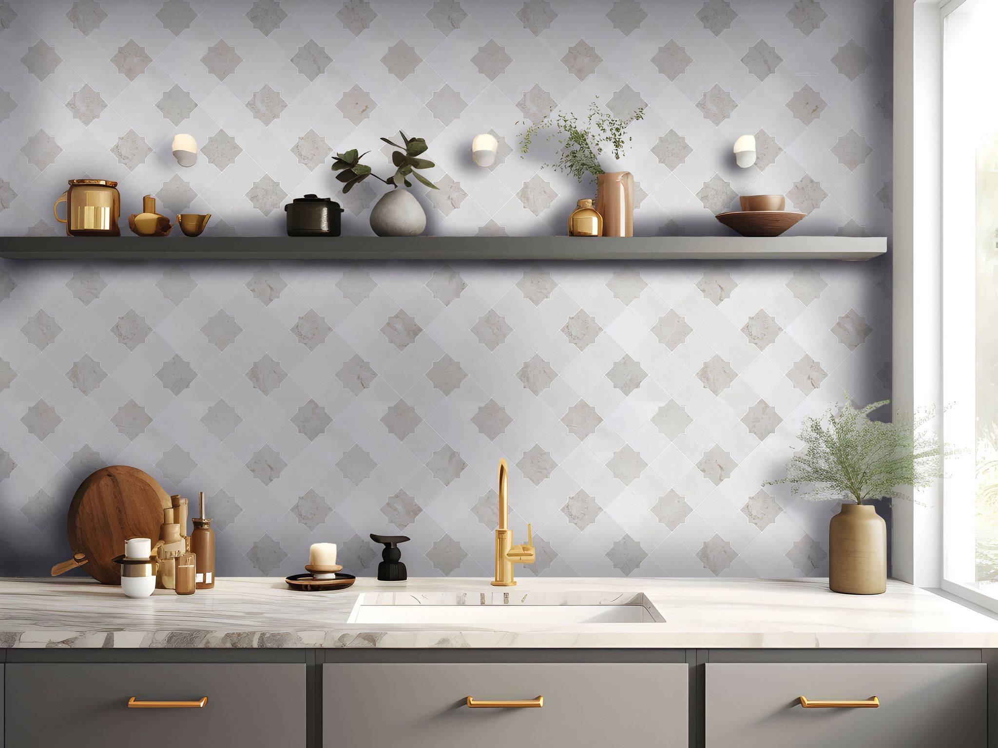 Star & Square White & Beige Mix Marble | Mohawk Tile and Marble