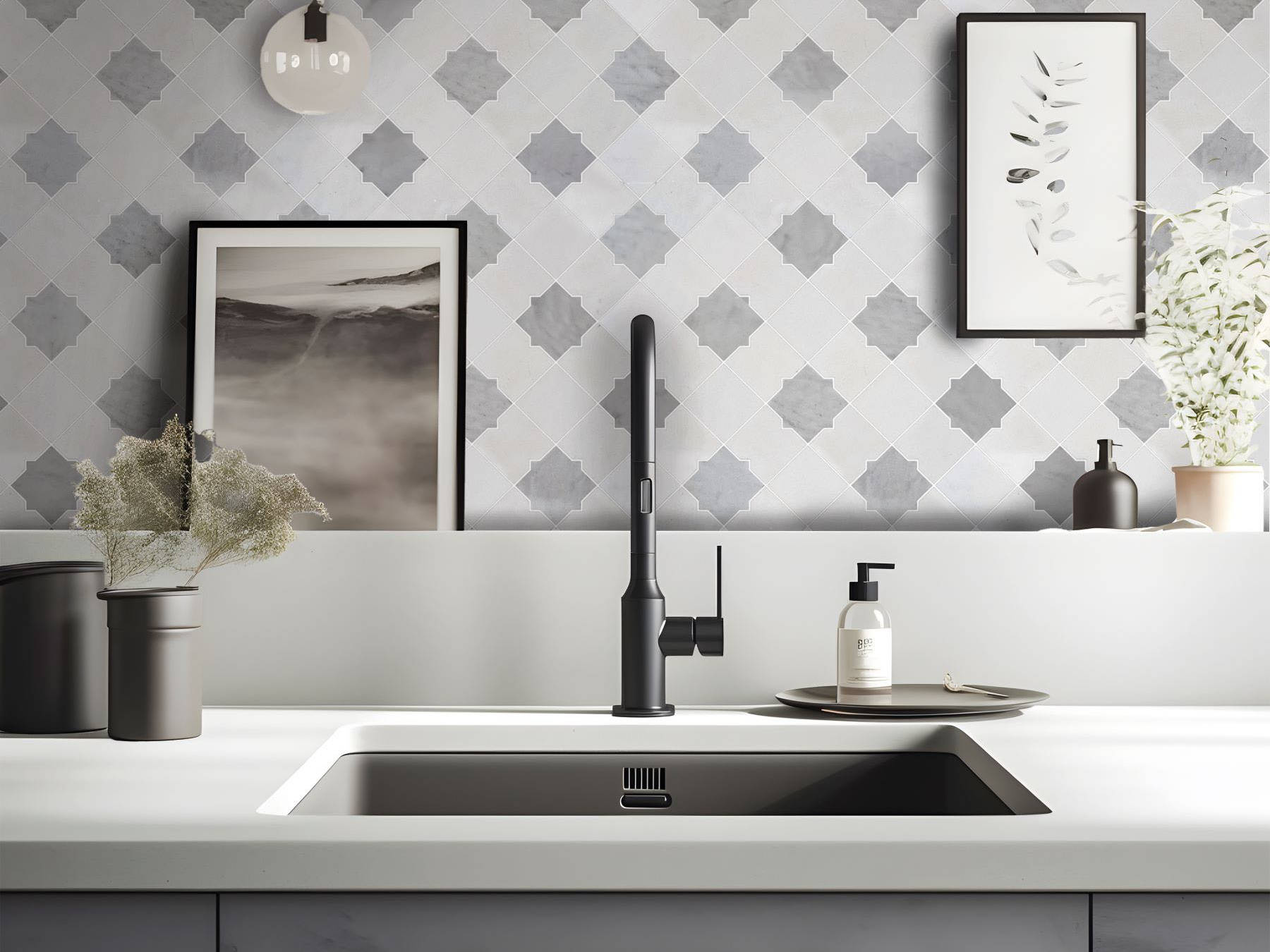 Star & Square White & Grey Mix Marble | Mohawk Tile and Marble