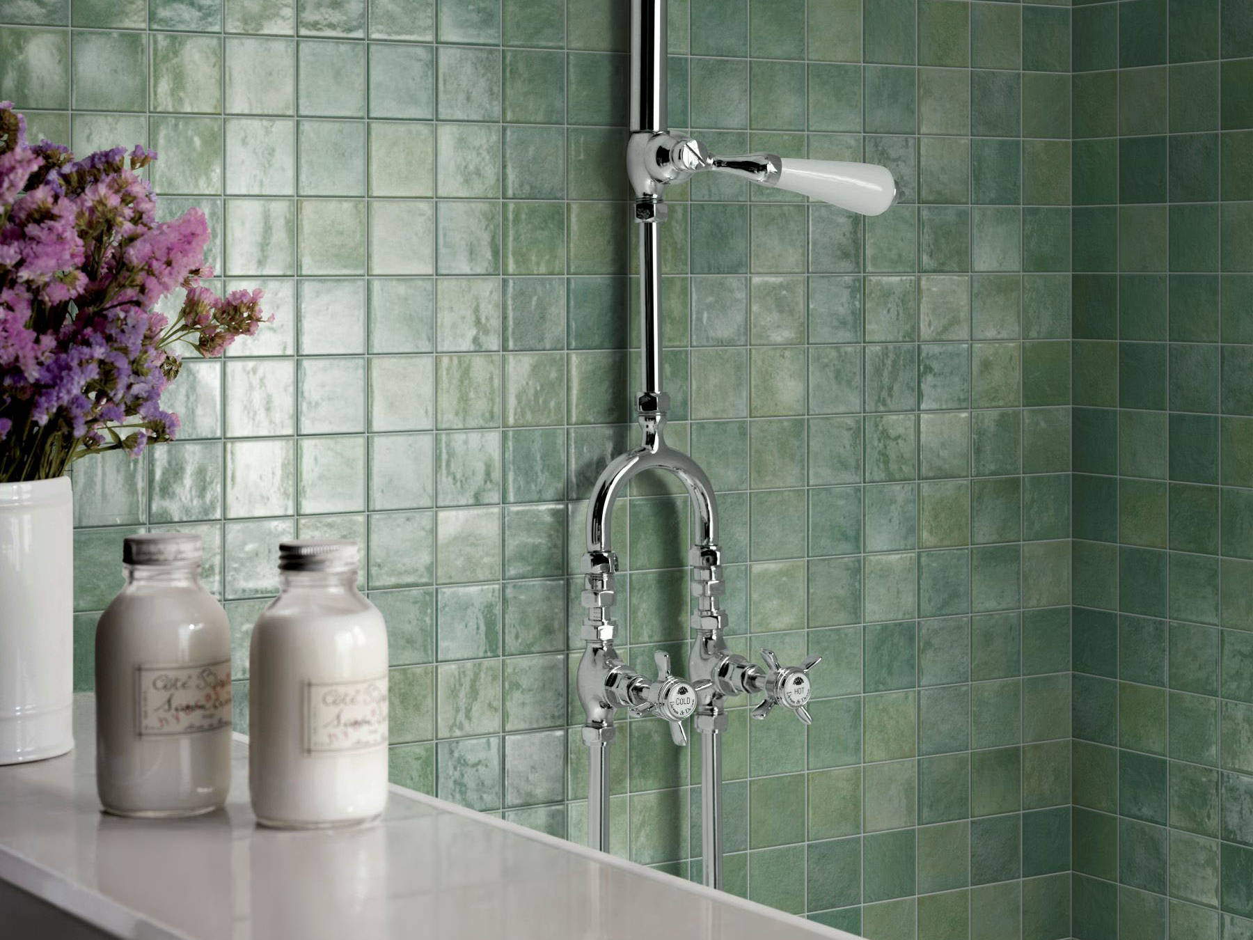 Zellige Glazed Ceramic Soft Green Mix 3 | Mohawk Tile and Marble
