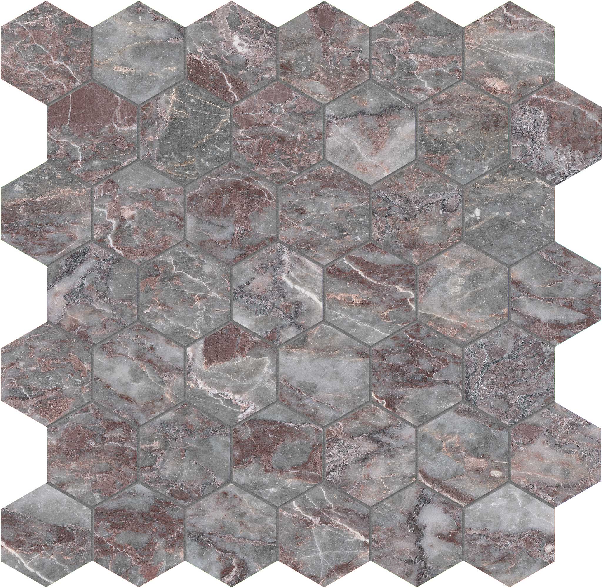 Sereno Burgundy 2 Hexagon Mosaic | Mohawk Tile and Marble